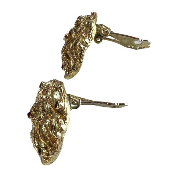Vintage Coro Gold Tone Rhinestones Nugget Clip On Earrings - Picture 8 of 12